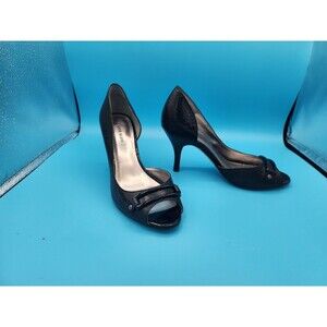 Anne Klein 2 Sz 7M Black Heels AKLARS D'Orsay Peep Toe Stiletto Faux Snakeskin